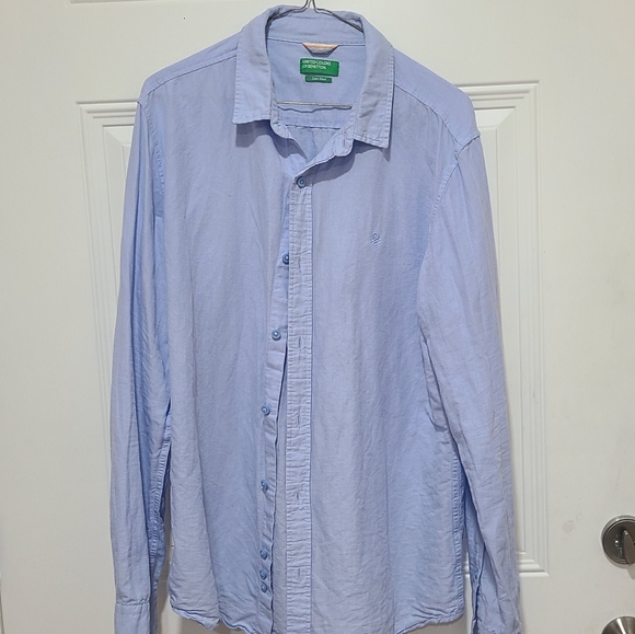 United Colors of Benetton Light Blue Men's Shirt Vintage - Picture 2 of 8
